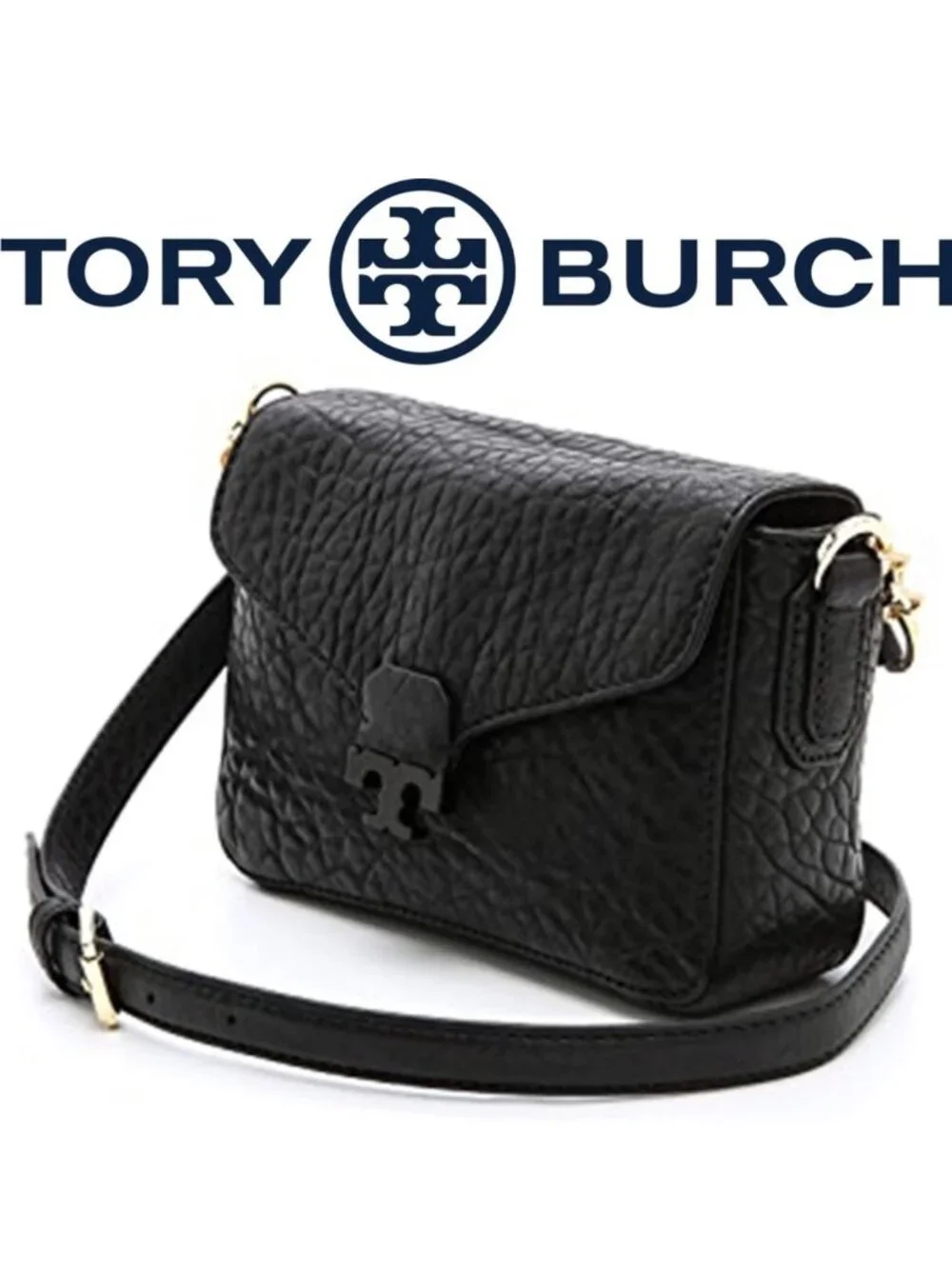 Tory Burch Parkan Crossbody Black Pebbled Handbag